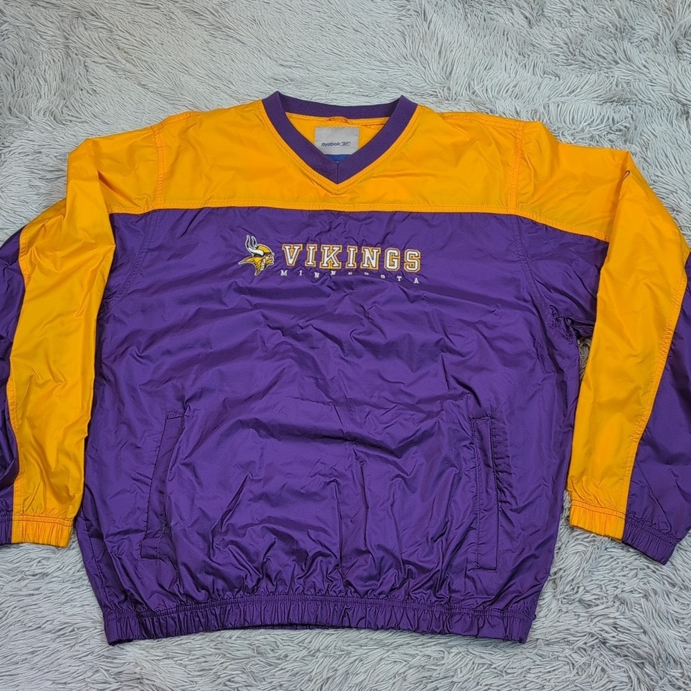 Minnesota Vikings Jacket Mens L‎ Purple Windbreaker NFL Football Athletic Reebok
